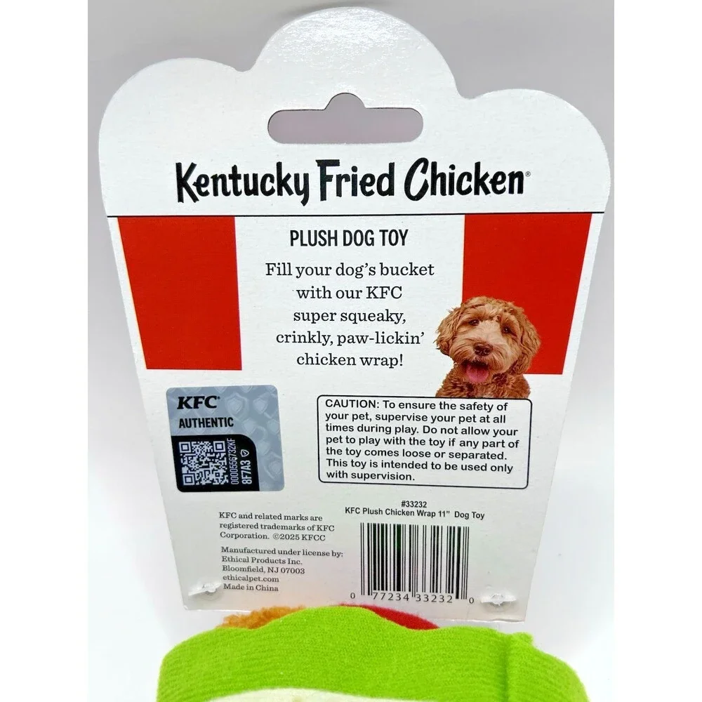 KFC Kentucky Fried Chicken Plush Squeaky Dog Toys Lot Of 3 Wrap, Sandwich & Soda